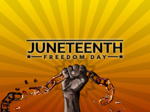 Juneteenth freedom day with a hand holding a chain.