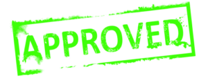 The word approved in green on a black background.